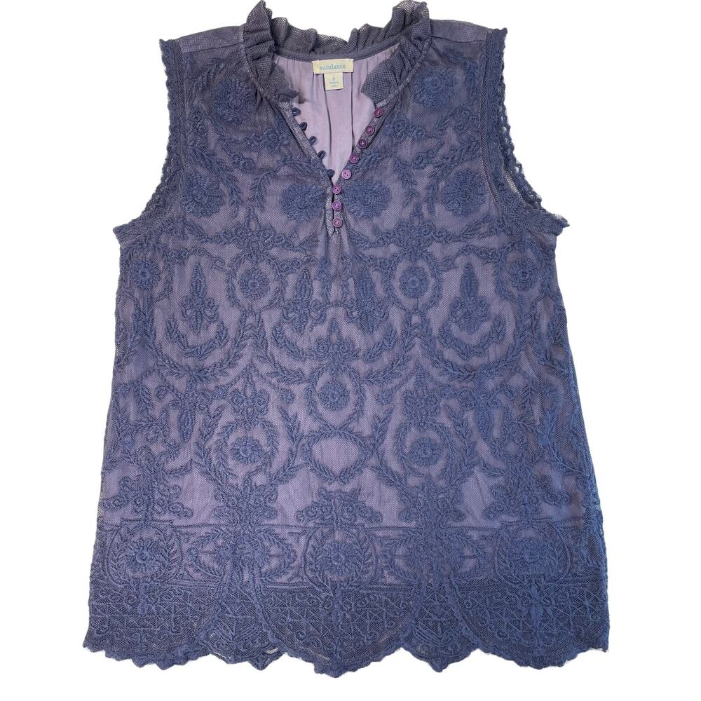Sundance Sz S Purple Lace Blouse Boho Romantic Cottagecore Victorian Embroidered
